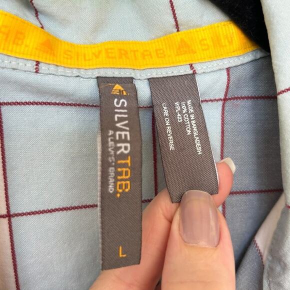 Levi's Silvertab 90s Retro Vintage Blue Checkered Shirt Size Large - Picture 3 of 5